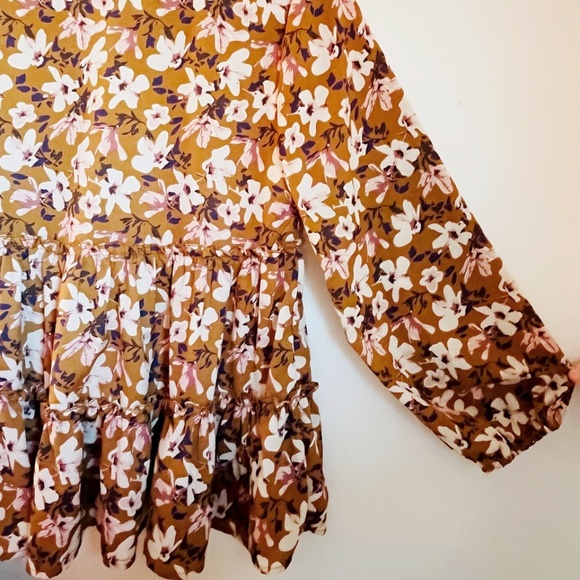 Hayden Los Angeles Tops - Hayden Los Angeles Ruffled Long Sleeve Baby Doll Mustard Floral Blouse